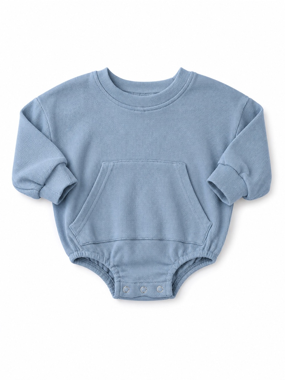 Little One Shop Waffle Knit Bubble Romper Blue 3-6M Pocket Long Sleeve EUC